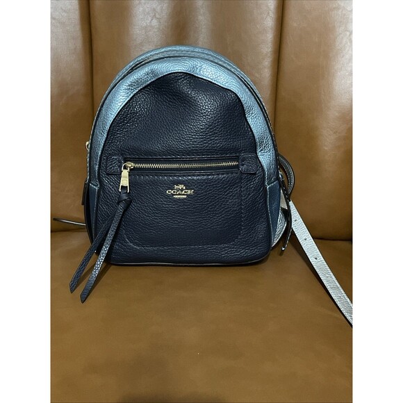 Coach Pebble Leather Andi Mini Backpack Crossbody F49122 Navy Blue Color block - Picture 1 of 8